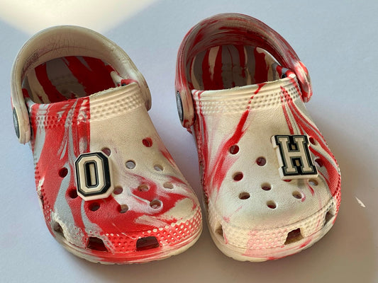 #190 REDUCED Crocs Classic Shoes + OSU Jibbitz, Size 6T