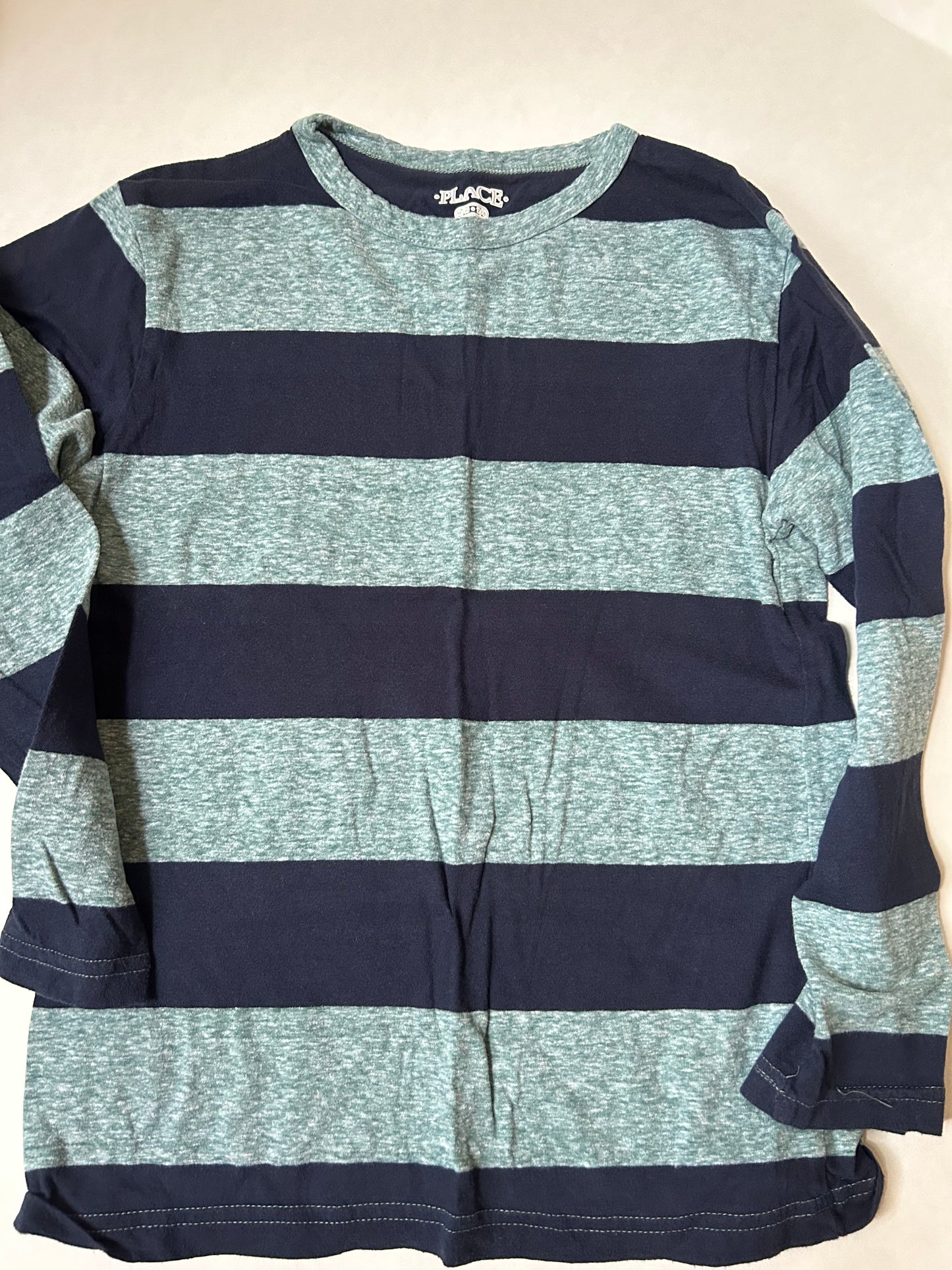 Boys Youth Medium 7-8 Children's Place green/navy striped long sleeve shirt
