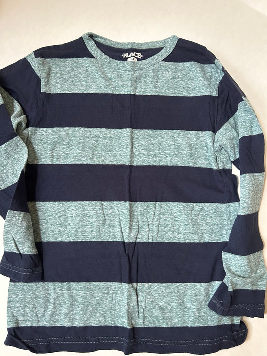 Boys Youth Medium 7-8 Children's Place green/navy striped long sleeve shirt