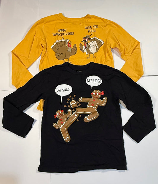 #180 Boys Medium 7-8 Children's Place Graphic Shirt Holiday Bundle - Turkey and Gingerbread (1 of 2 available)