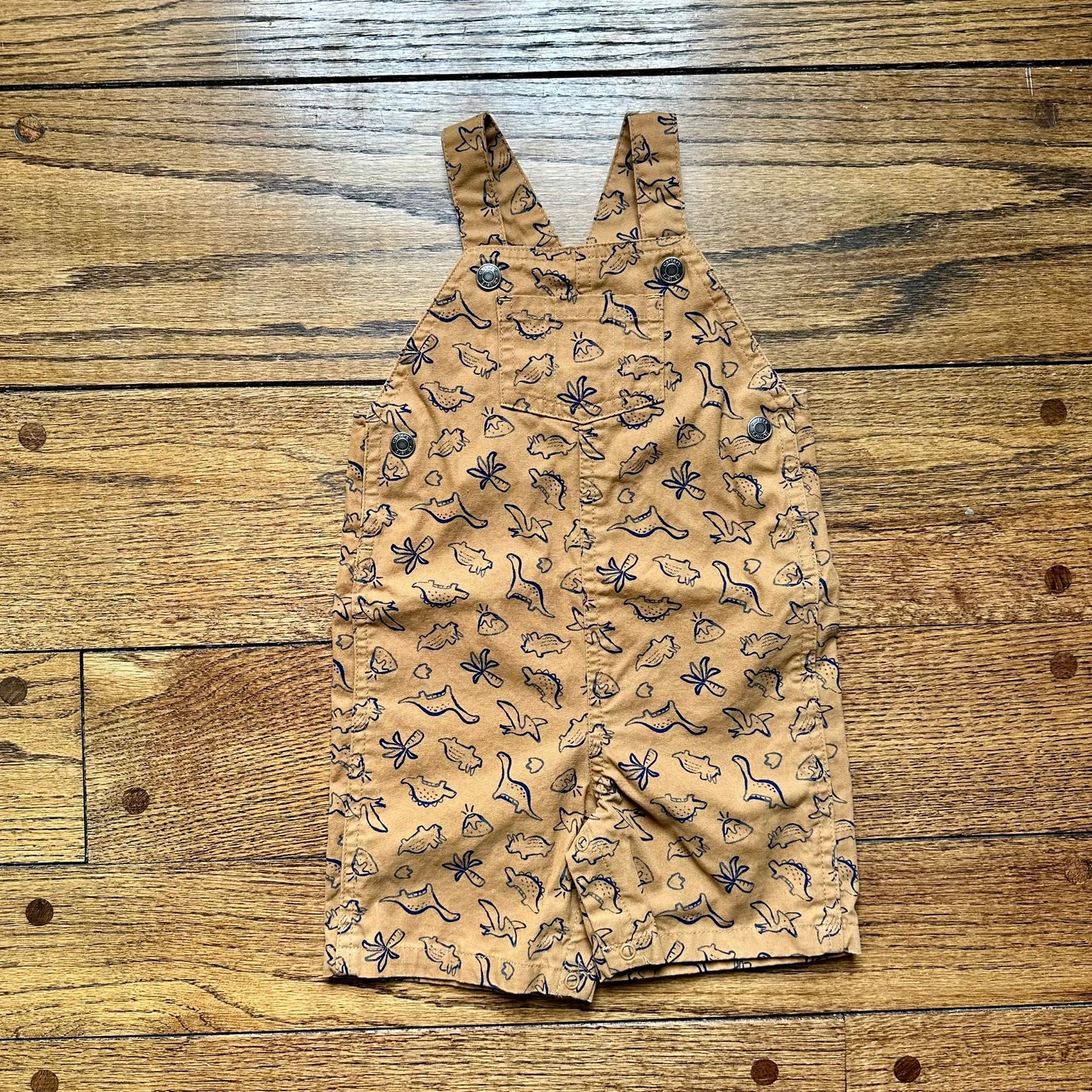 #95 EUC Carters Brown Dinosaur Overall Outfit, size 18 months