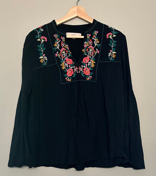Seller #168 Loft Women’s Small Black Floral Bell Sleeved Blouse