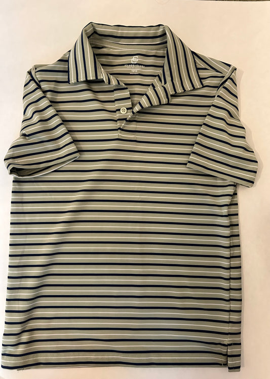 Boys Size 10/12 Class/Club Dry fit short sleeve collar shirt light green/navy white stripes