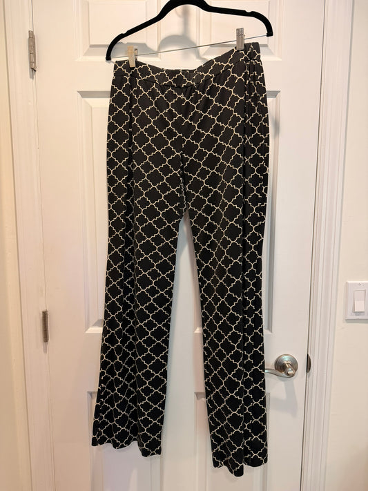 #85 Katherine Way Black & Cream Trellis Pull-on pants, Women's M