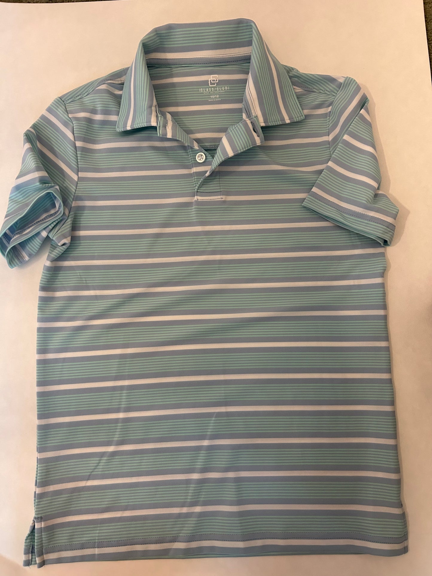 Boys Size 10/12 Class Club dry fit light blue stripe short sleeve collar shirt