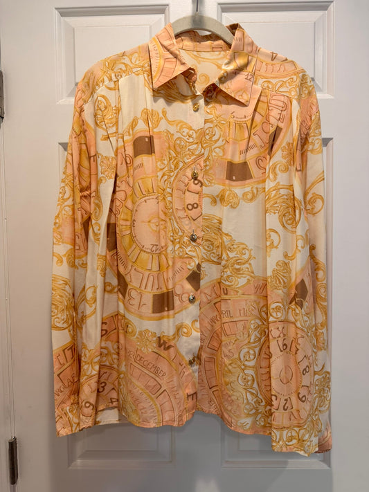 #85 Paris Vintage Button up Blouse, Women's XL