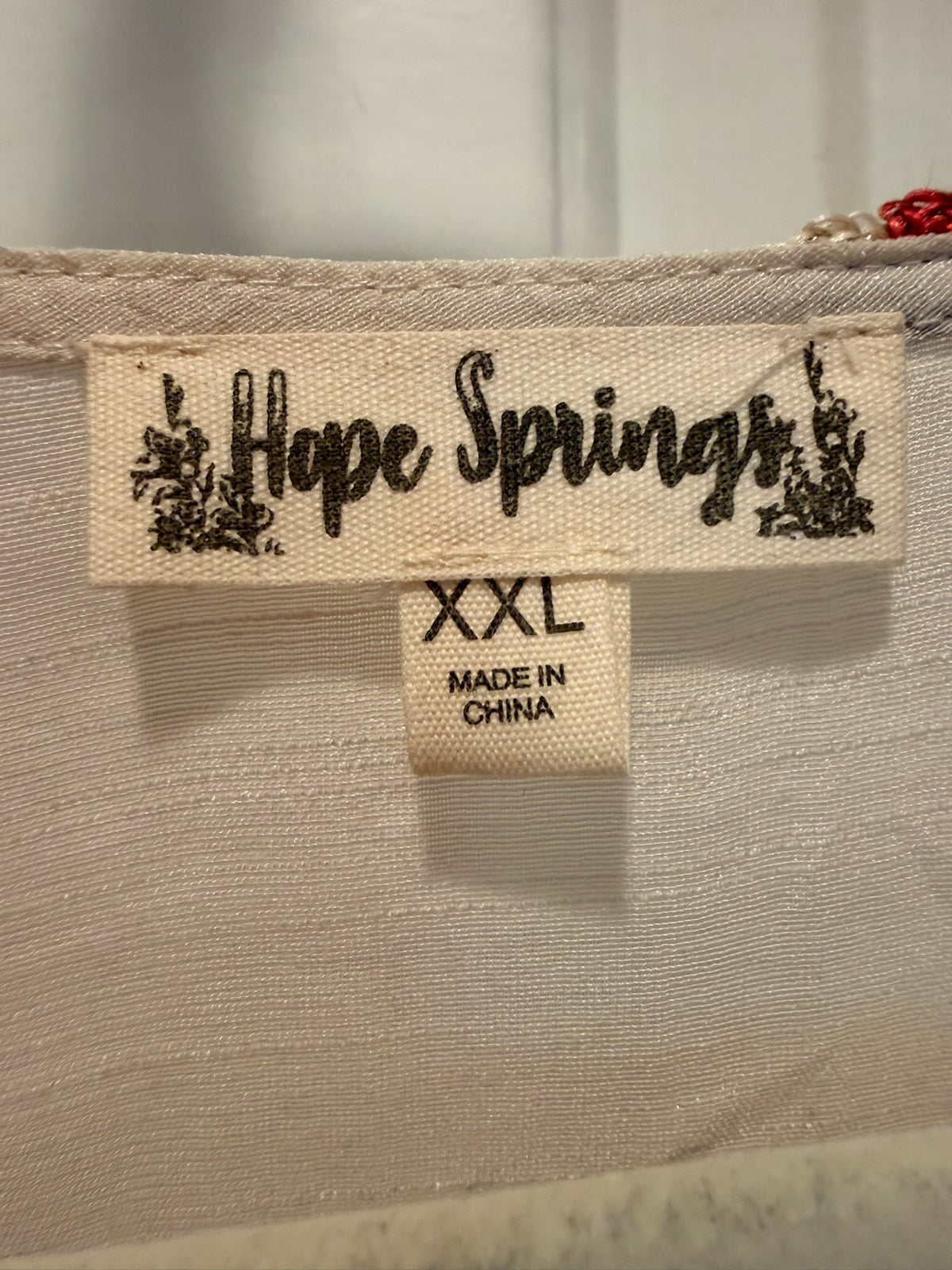 #85 Hope Springs Cream Shirt with Red/Rust Embroidered Flowers, Women's XXL