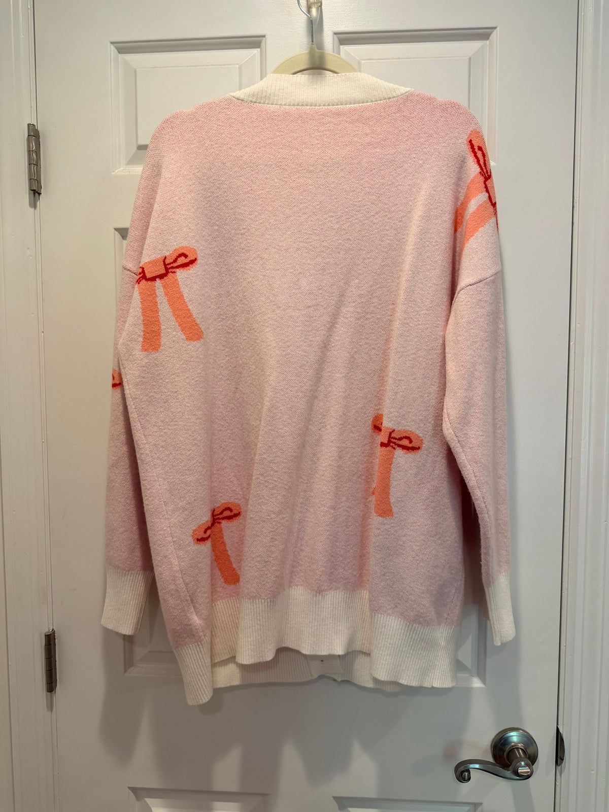#85 Pink Bows Long Sweater Cardigan, Women's XL