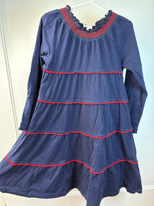 Seller 189 Girls Size 5 Hanna Andersson Tiered Swing Dress with Smocked Neckline EUC