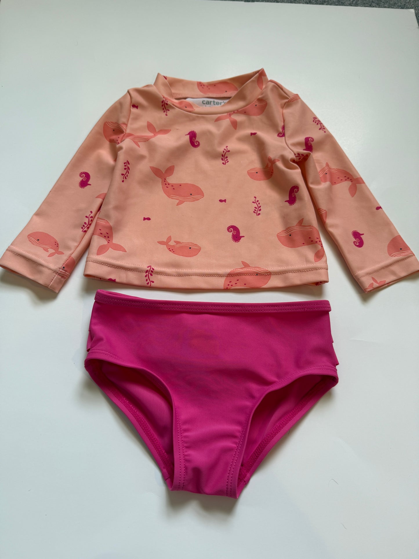 #116 carters whale and seahorse two piece swim suit girls 6 months