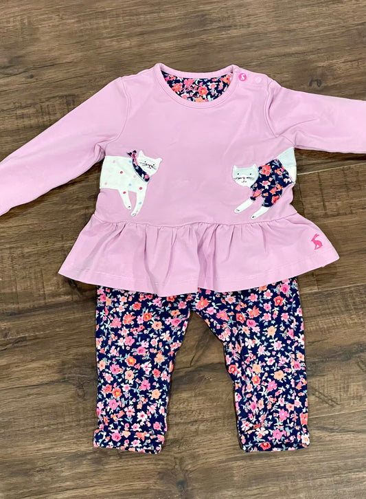 Joule cat long sleeve outfit size 6-9 months VGUC