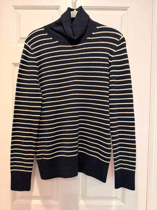 #85 French Connection Navy & Cream Turtleneck Sweater, Women's L