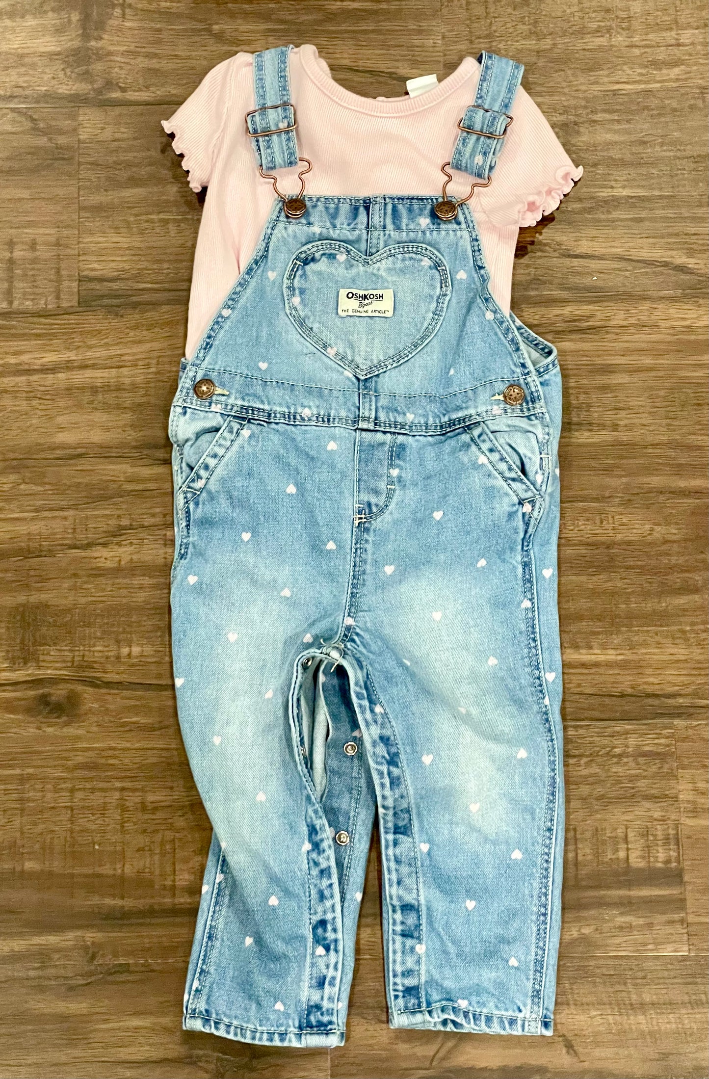 Jean overalls and GAP pink shirt size 18 months VGUC