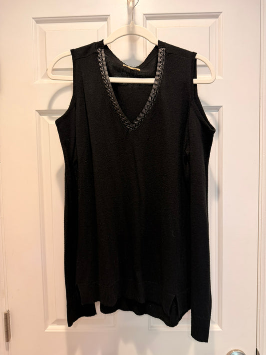 #85 Democracy Black Cut-Out Shoulder Sweater, Women's L