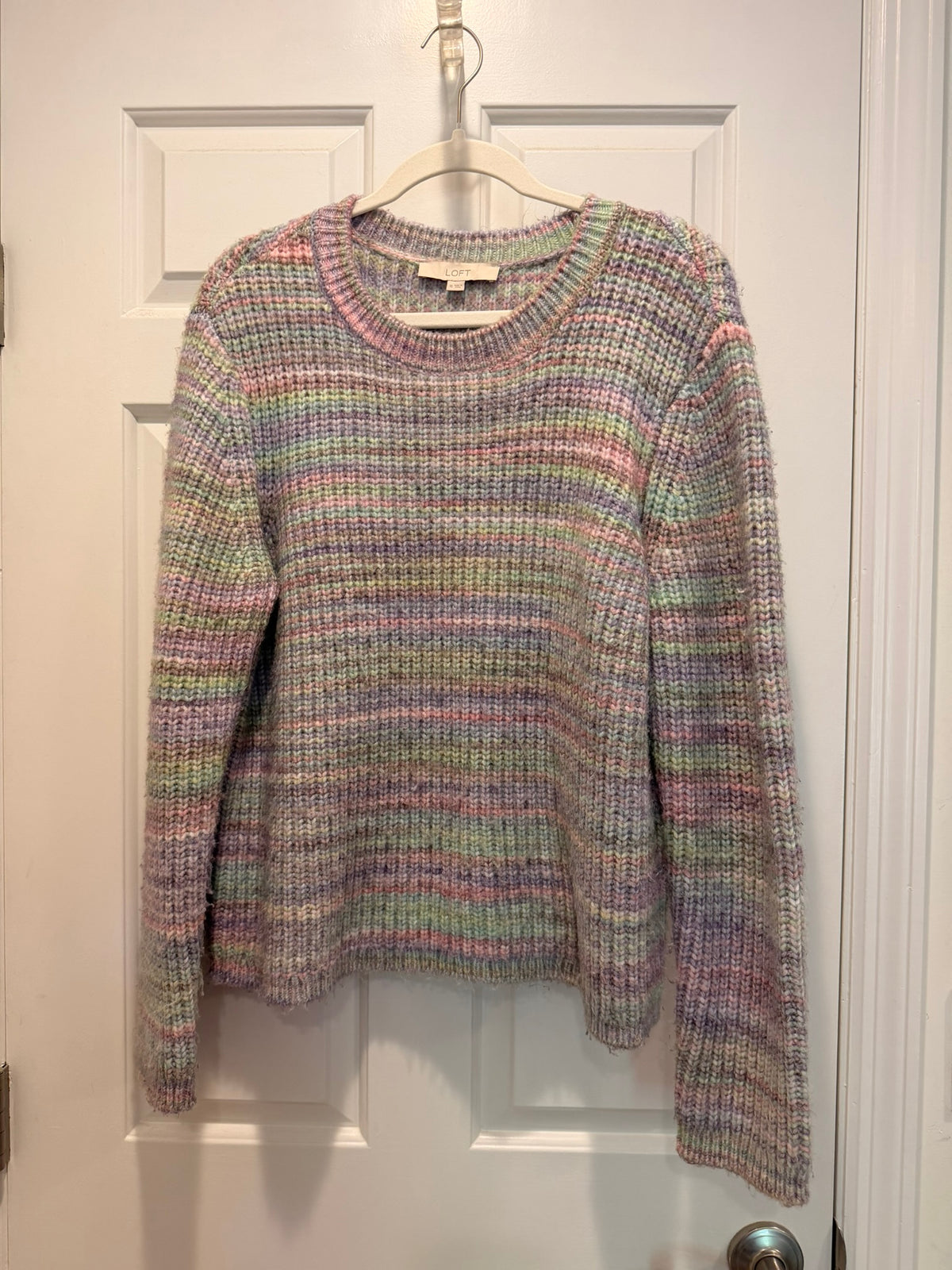 #85 Ann Taylor LOFT Pastel Rainbow Sweater, Women's XL