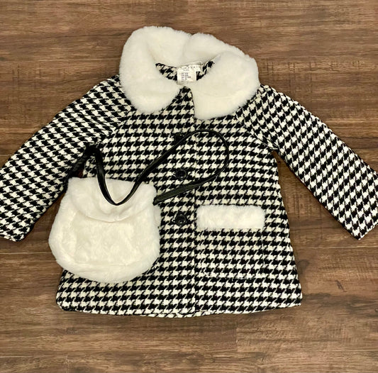 Girls Max studio black and white houndstooth jacket with purse NWOT size 18 months