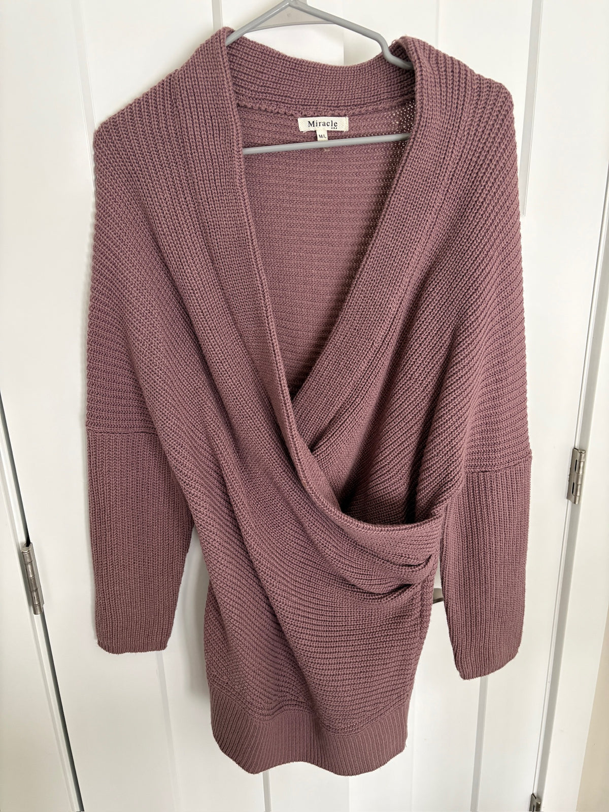 Seller #105 - Women's M/L Miracle Purple Crossover Sweater VGUC