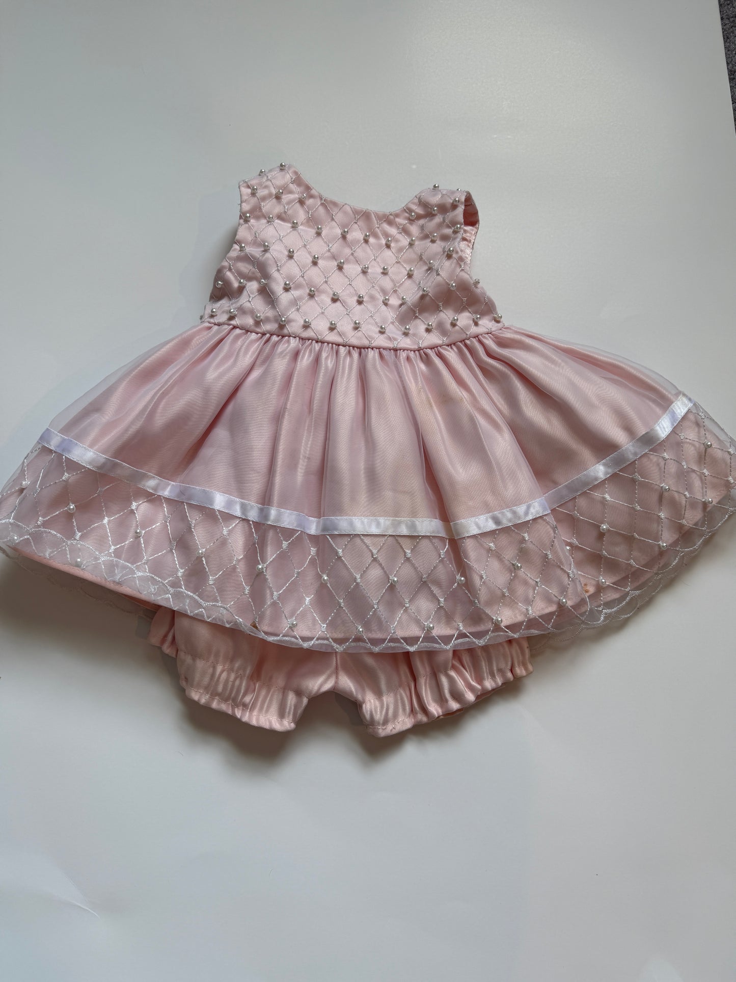 #116 American Princess pink and pearl dress with shorts girls 3 months