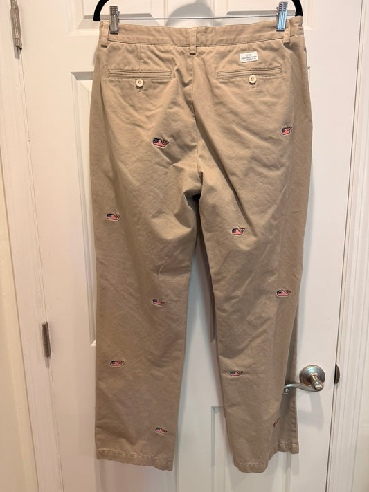 #85 Vineyard Vines USA Flag Whale Khaki Chinos, Men's 33x32
