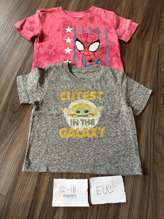 #138 - 12-18 Months - EUC 2 Shirts (spiderman + baby Yoda) - PU 45236