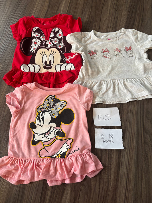 #138 - 12-18 Mo - EUC 3 Minnie Mouse Shirts - PU 45236
