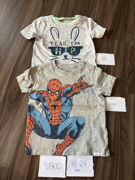 #138 - 18-24 Mo - VGUC Gap + Old Navy - 2 Shirts (Yeah I'm Hip + Spidermand) - PU 45236