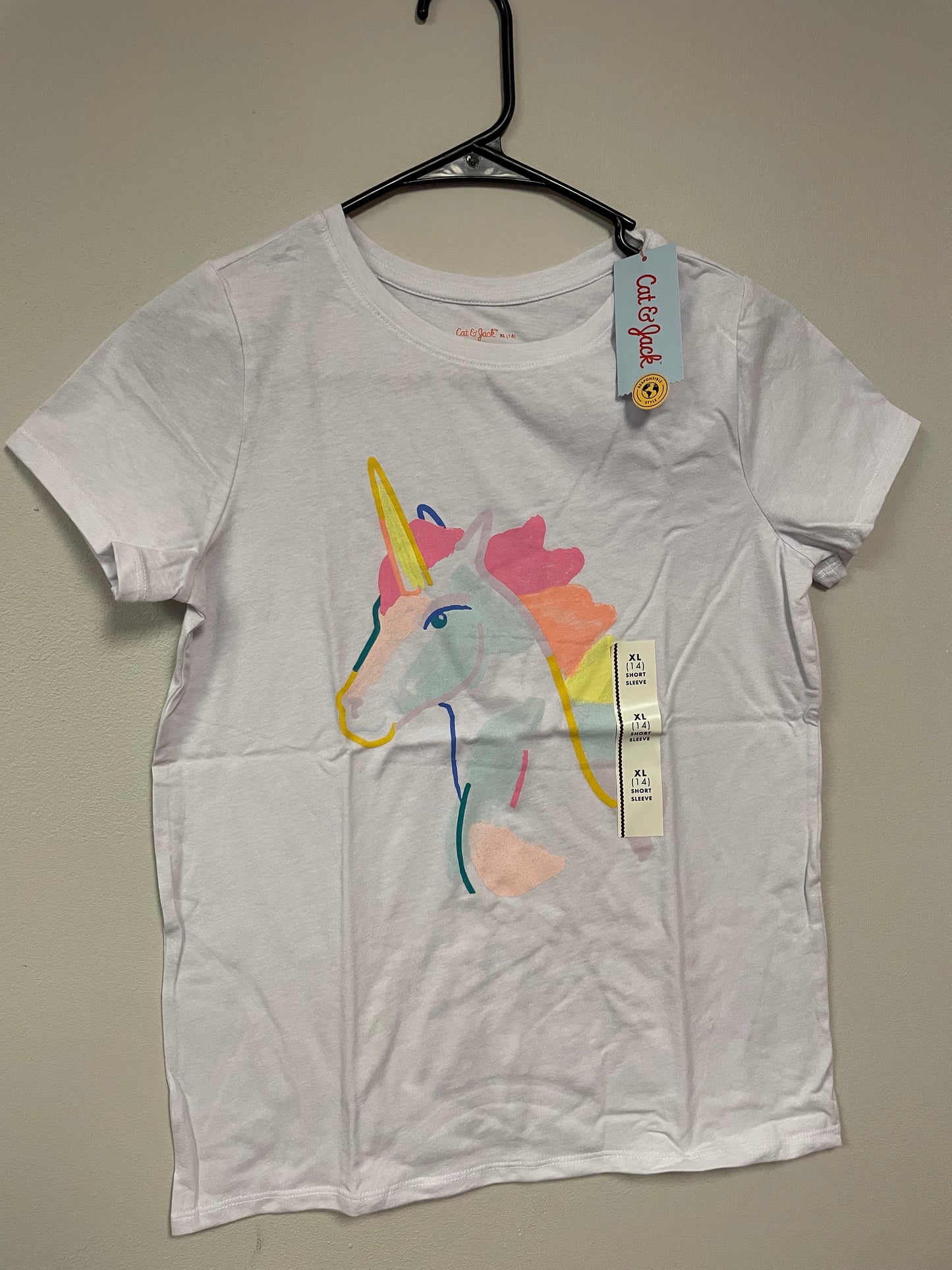 New Girl XL 14 short sleeve unicorn cat and jack shirts