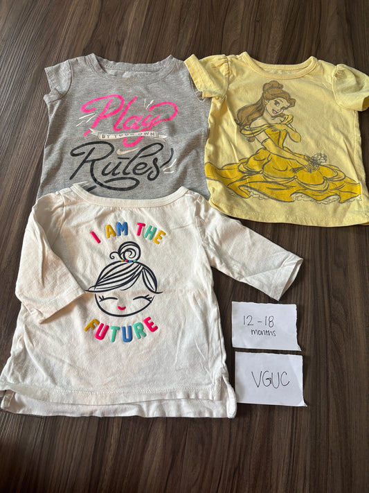 #138 - 12-18 Mo - VGUC 3 Shirts (Play by your own rules + Belle + I am the future) - PU 45236