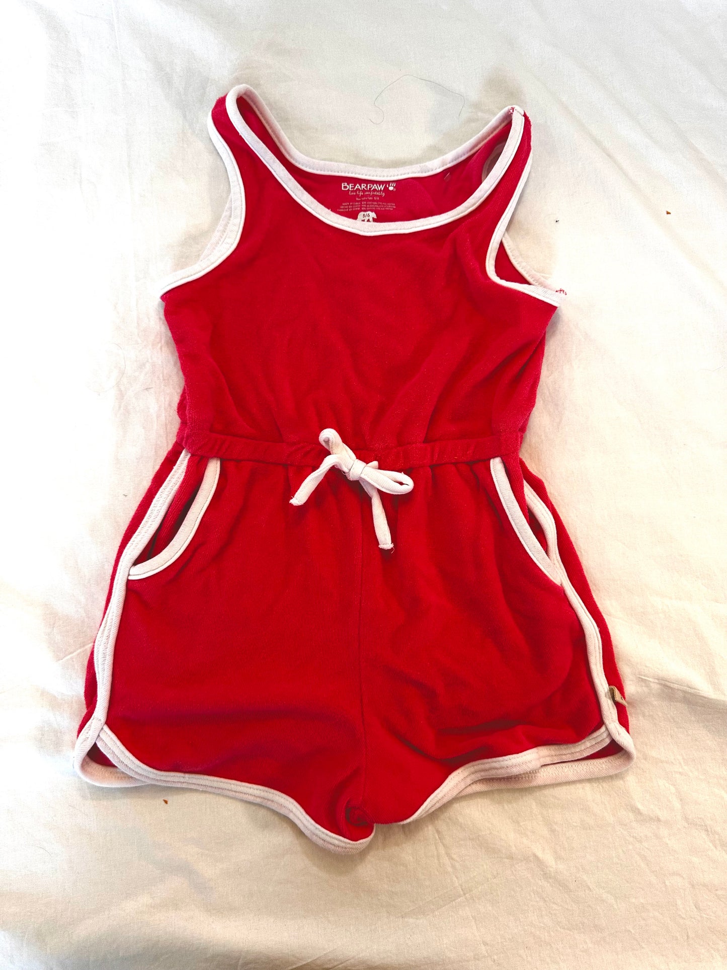 #30 Bear Paw Terry Romper - Soft Red - EUC 5/6