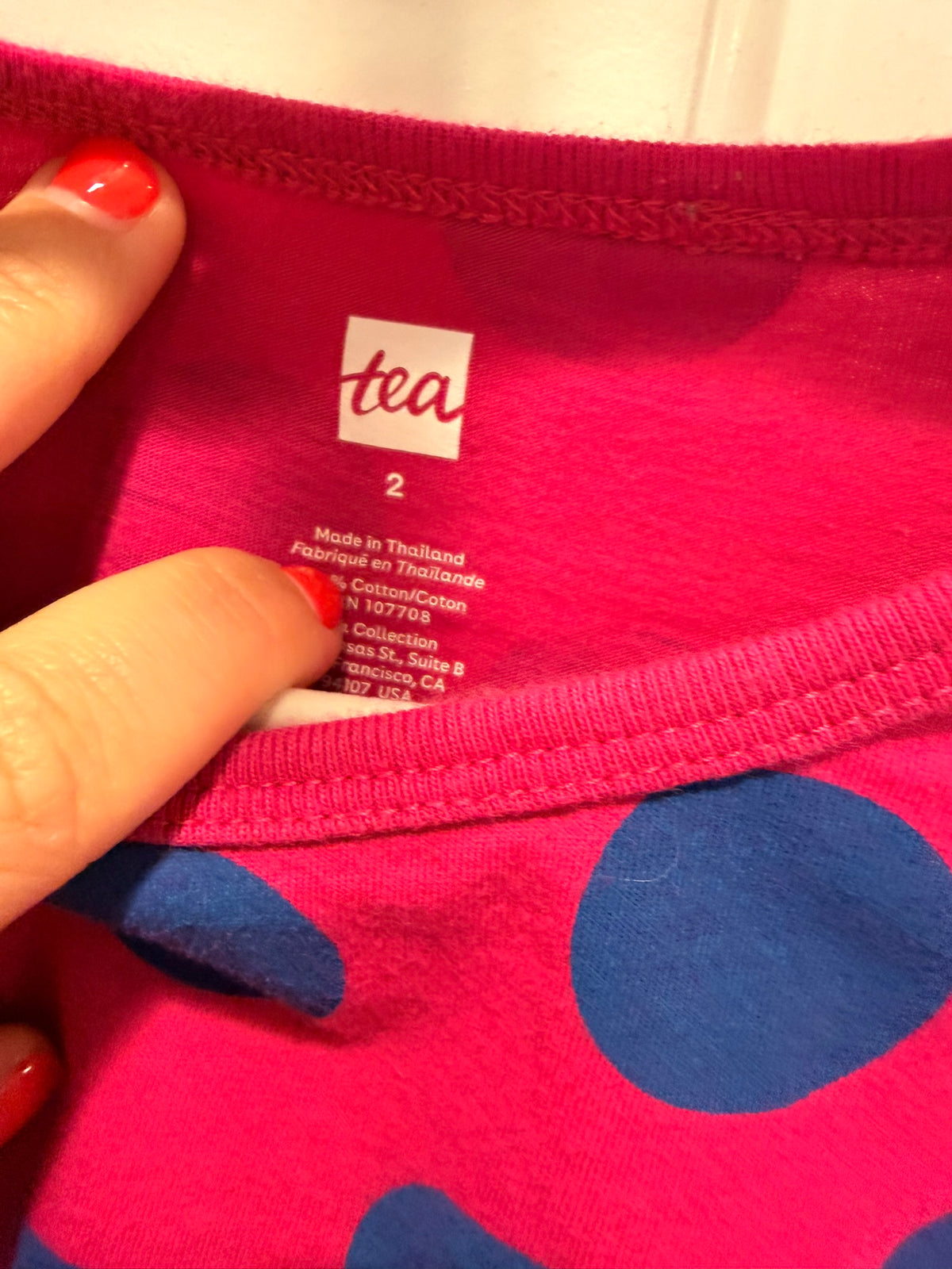 #85 Tea Pink and Blue Polkadot Dress, Girls 2T
