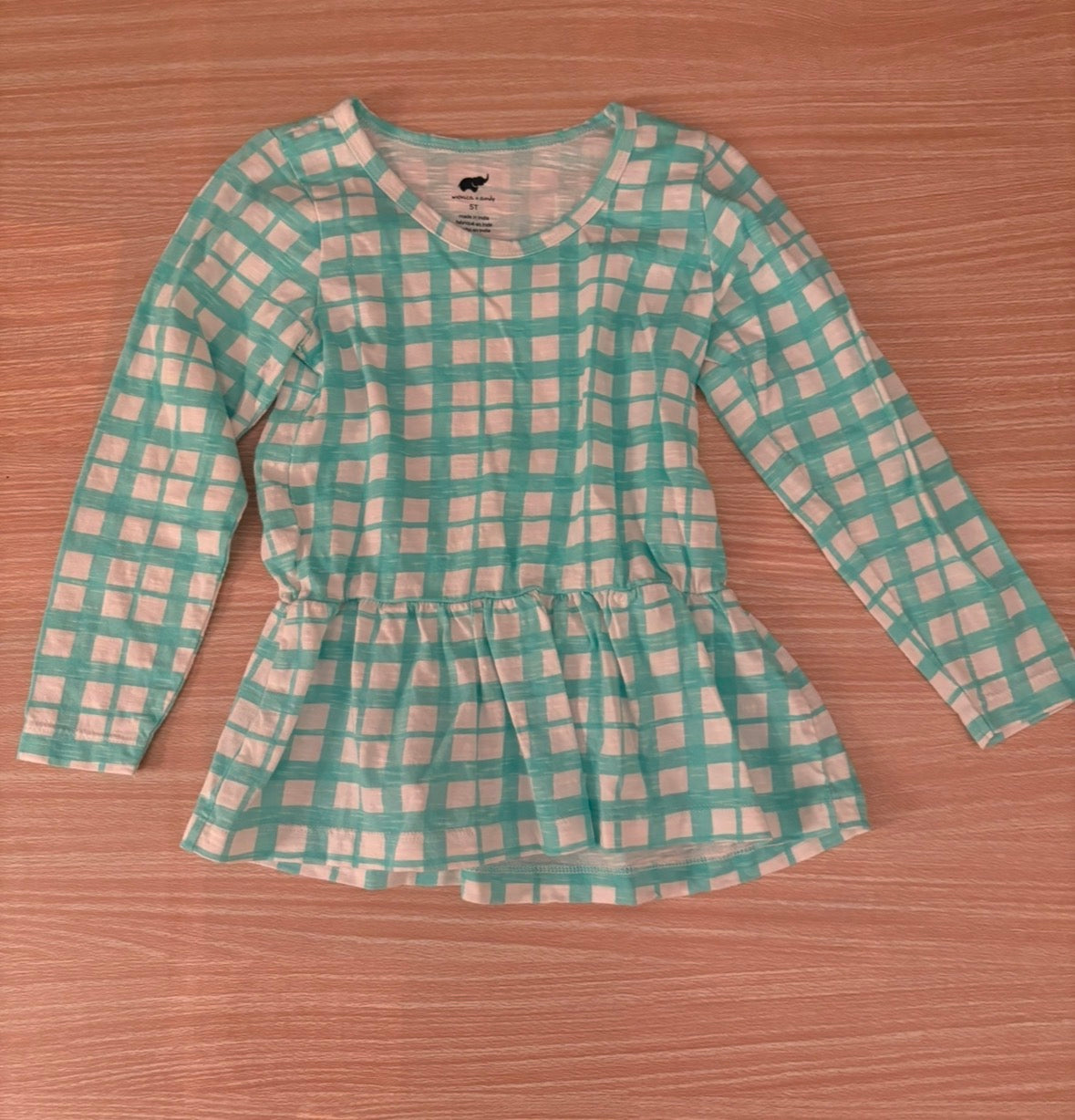 Seller 196 Girls Monica & Andy Plaid Teal and White Peplum Cotton Top Size 5T