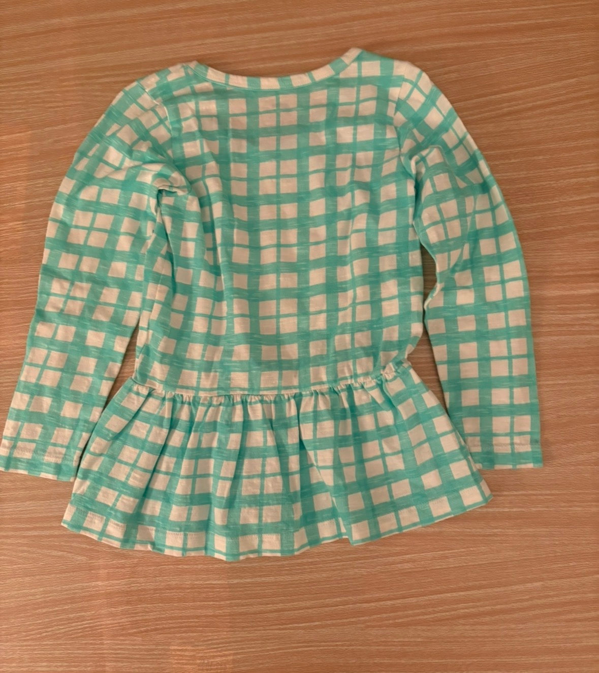 Seller 196 Girls Monica & Andy Plaid Teal and White Peplum Cotton Top Size 5T