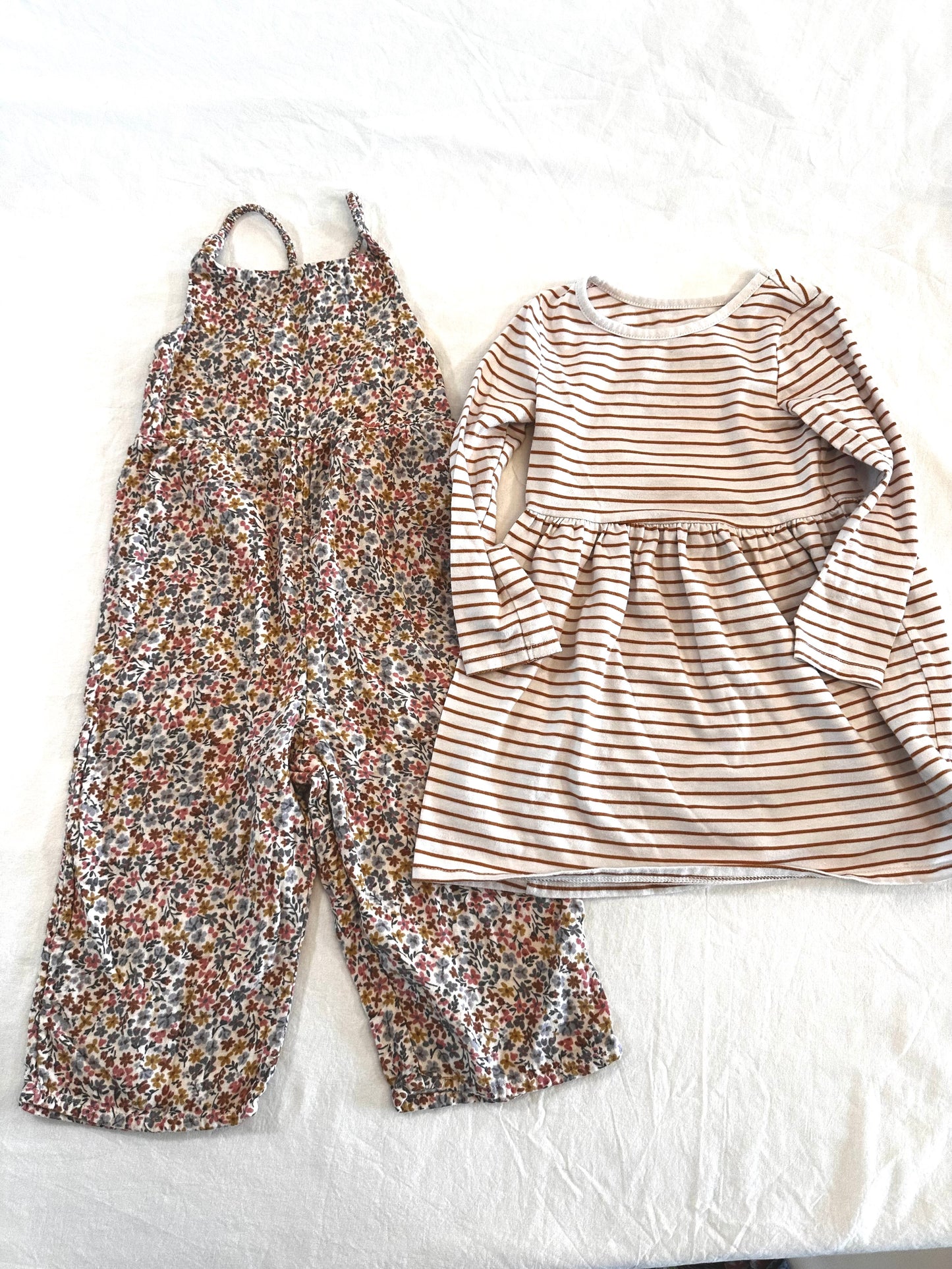 #30 Floral Romper/Simple Stripe Dress Bundle - EUC -4T