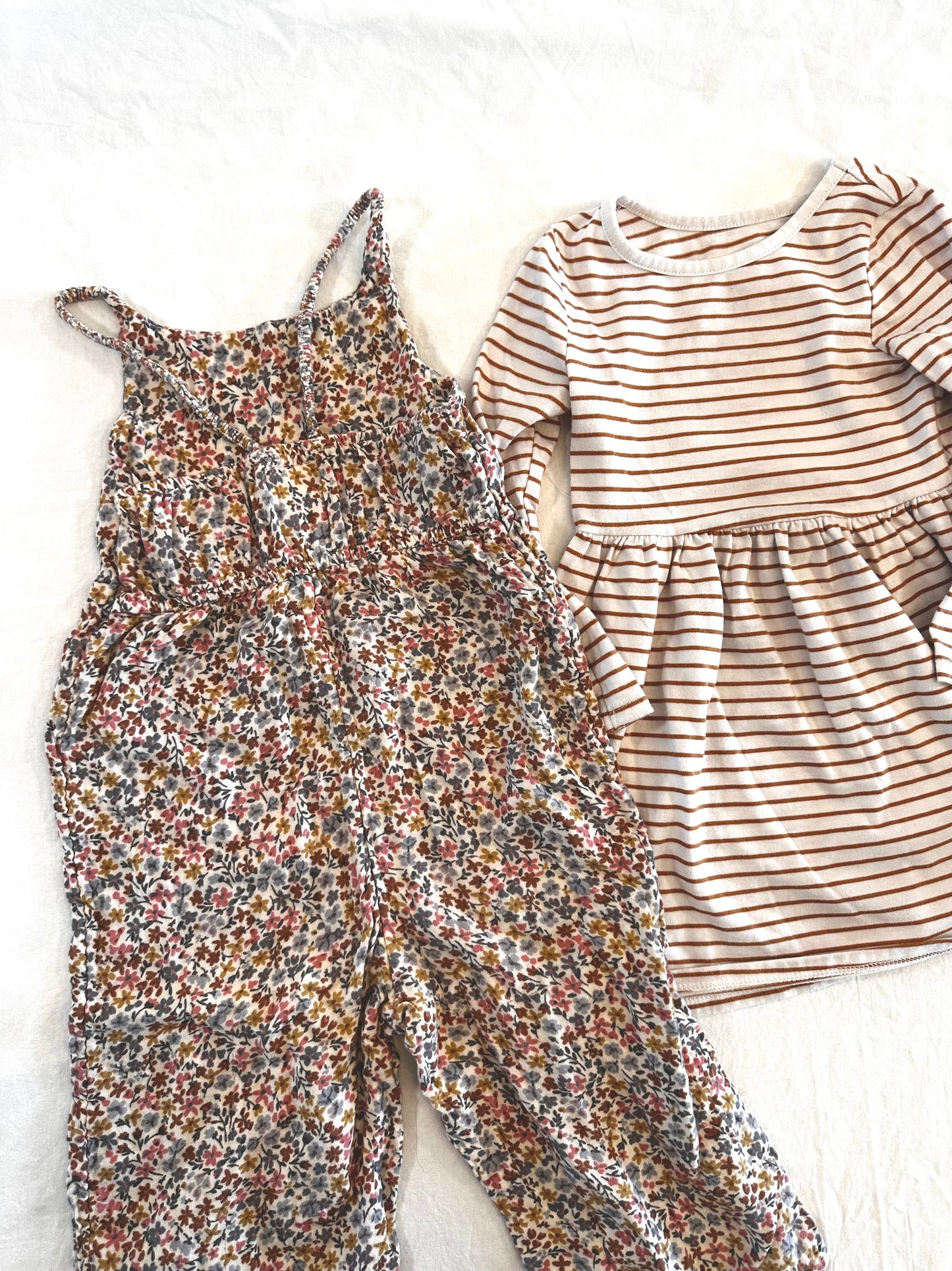 #30 Floral Romper/Simple Stripe Dress Bundle - EUC -4T