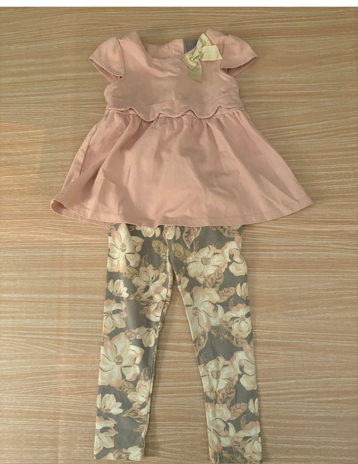 Seller 196 Girls Tahari Pink Floral Outfit Set with Leggings Size 4T
