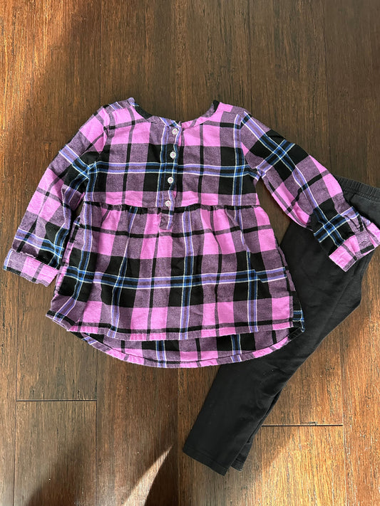 Seller 48, Jumping Beans Purple Plaid Tunic Outfit, 3/4 sleeve, Girls 4T