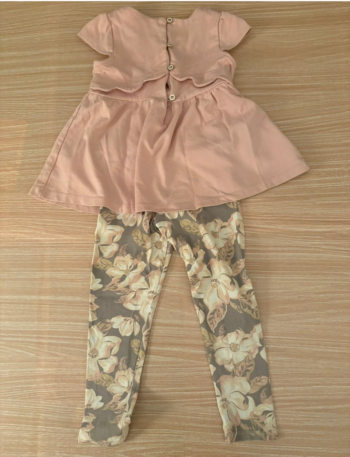 Seller 196 Girls Tahari Pink Floral Outfit Set with Leggings Size 4T