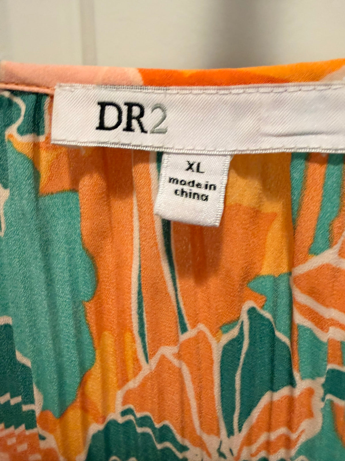 #85 DR2 Orange & Green Long Sleeve Flowy Shirt, Women's XL