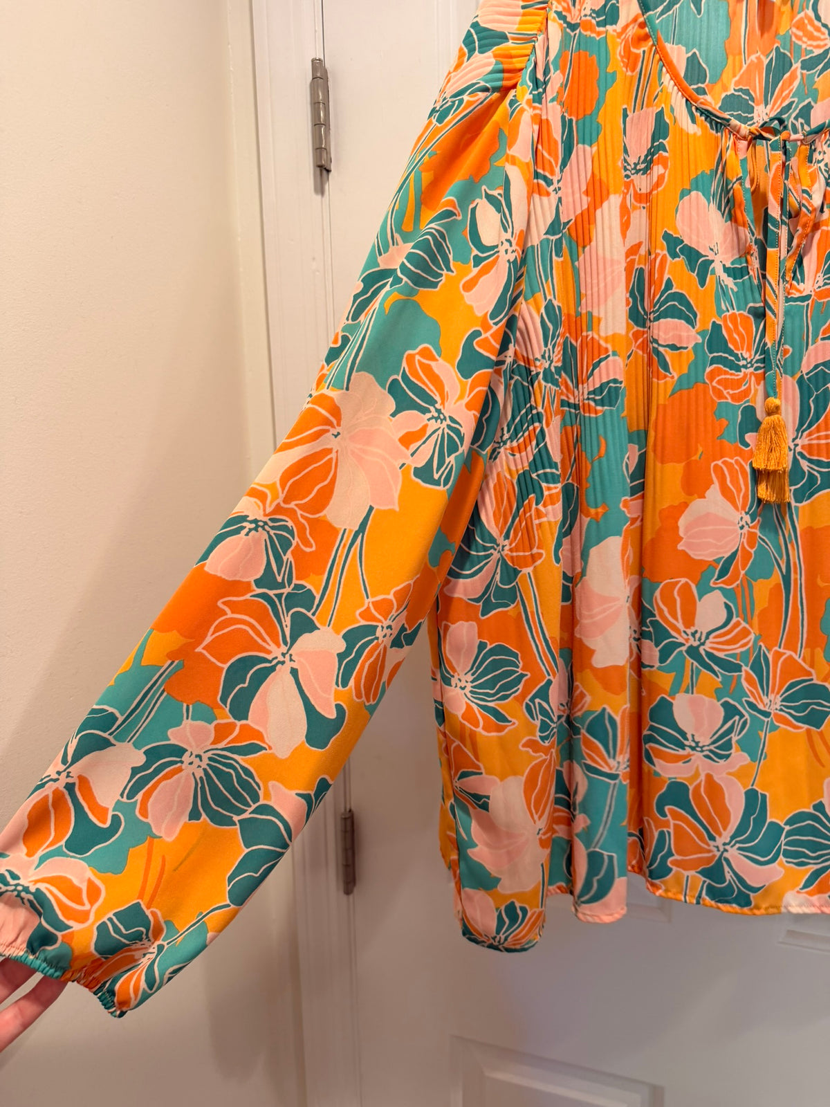 #85 DR2 Orange & Green Long Sleeve Flowy Shirt, Women's XL