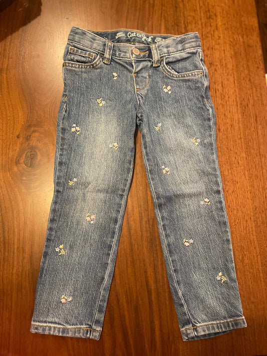 #177 Cat and Jack Girls Floral Embellished Jeans 4T