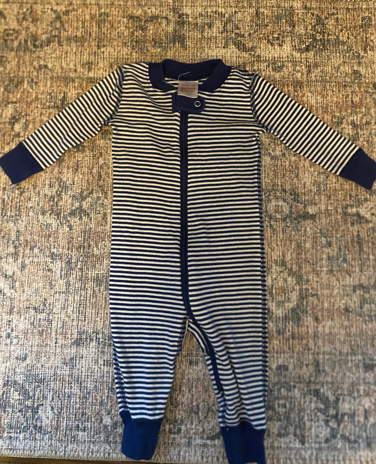 #41 Hanna Anderson boys navy and white striped pajamas 3-6 months