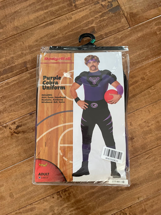 #199 REDUCED Men’s Spirit Halloween Dodgeball purple cobra costume size large NWT