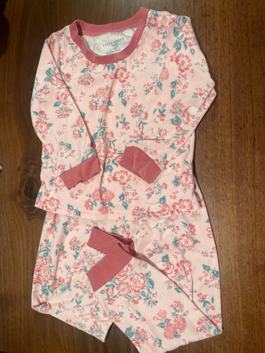 #177 Laura Ashley Girls Pink Floral Pajamas 4T