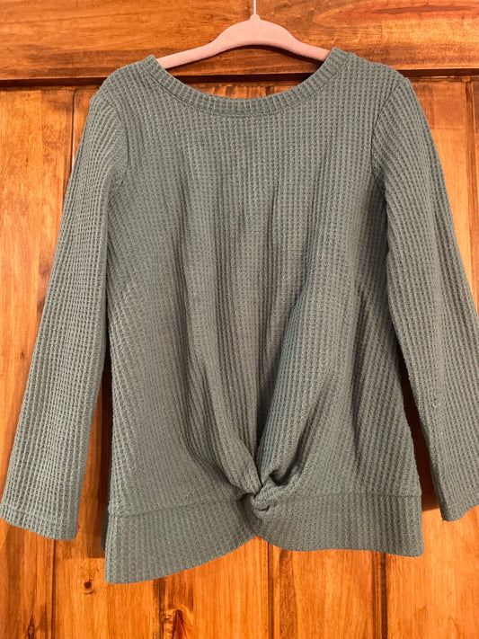 #177 Cat and Jack Girls Green Waffle Knit Shirt