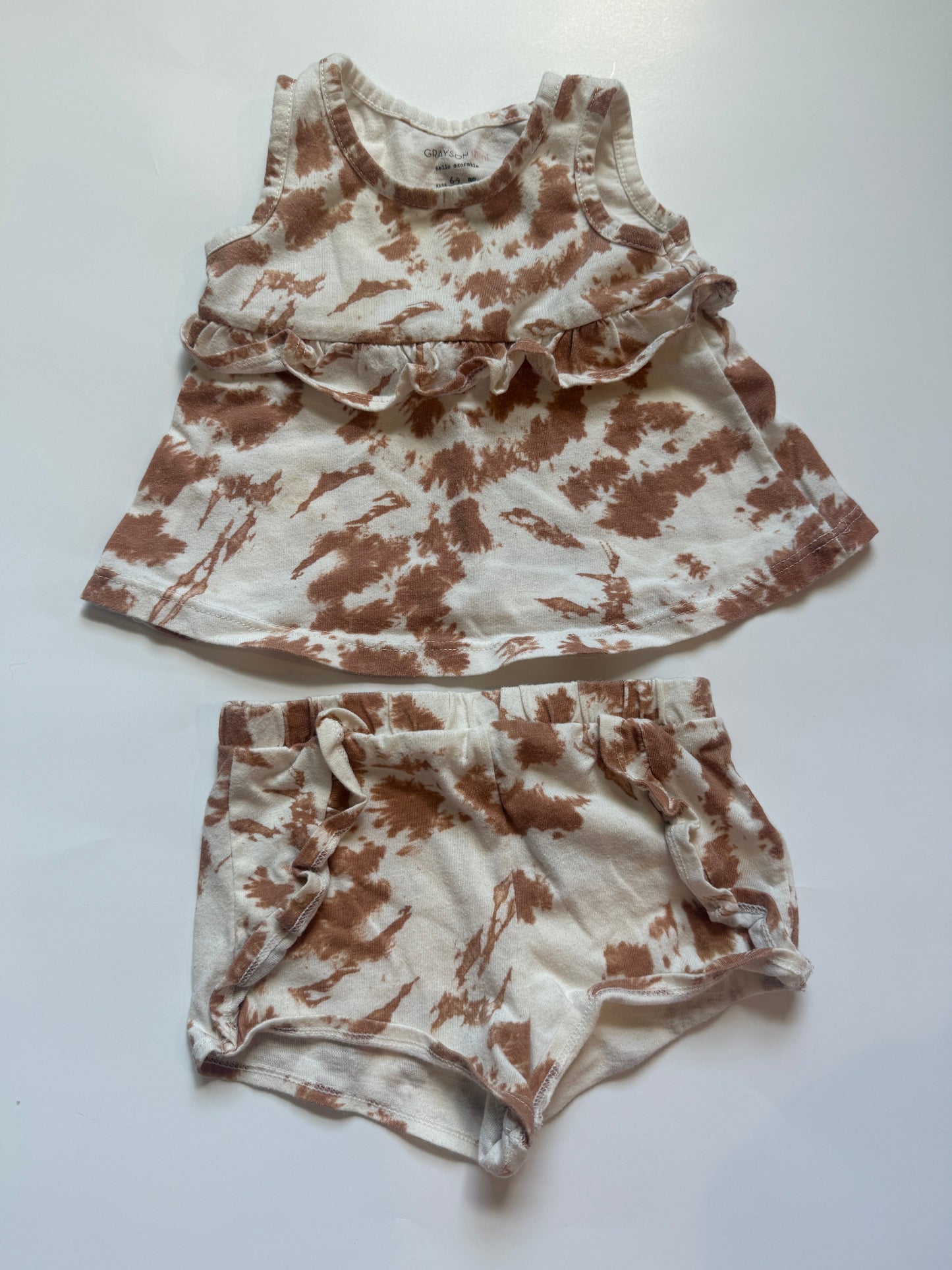 REDUCED #116 Grayson Mini brown and white tie dye outfit girls 6-9 months