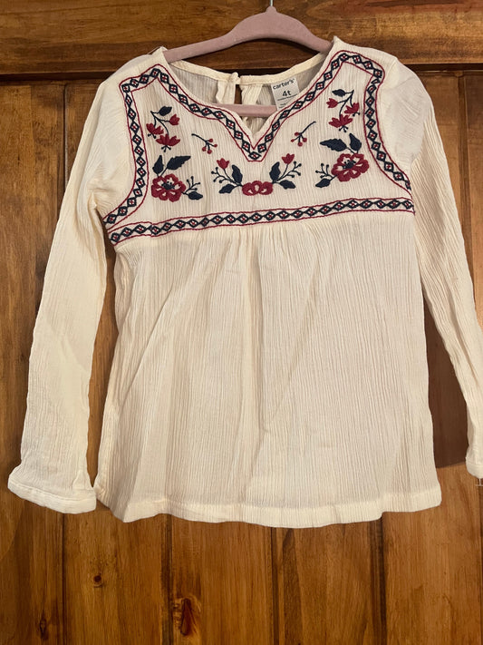 #177 Carter's Girls White Floral Shirt 4T