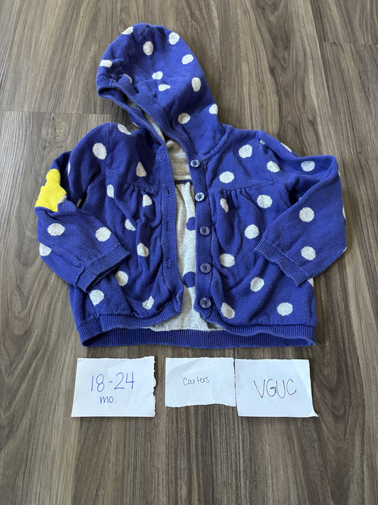 #138 - 18-24 Mo - VGUC Carters - Blue Polka Dot Button Up Cardigan - PU 45236