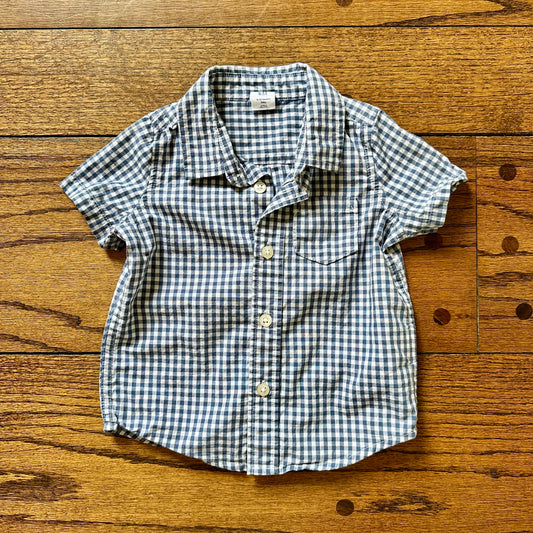 #95 EUC Boys Gap Blue Gingham Button Down Short Sleeve Shirt, size 6-12 months