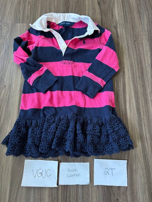 #138 - 2T - VGUC Ralph Lauren - Pink/Navy Striped Dress - PU 45236