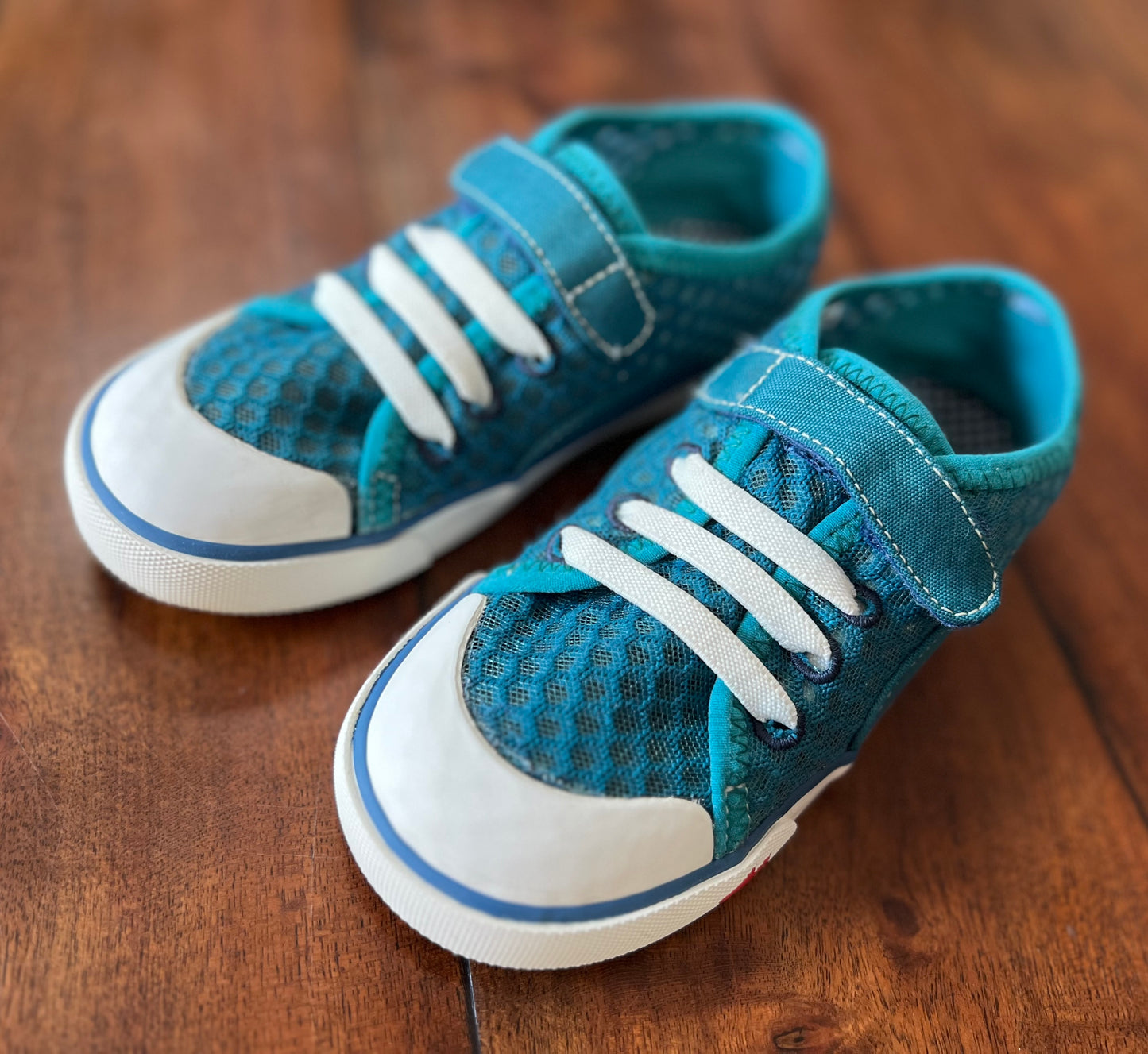 #4. Size 13 See Kai Run teal water-friendly, quick-dry mesh sneakers with velcro closure, VGUC